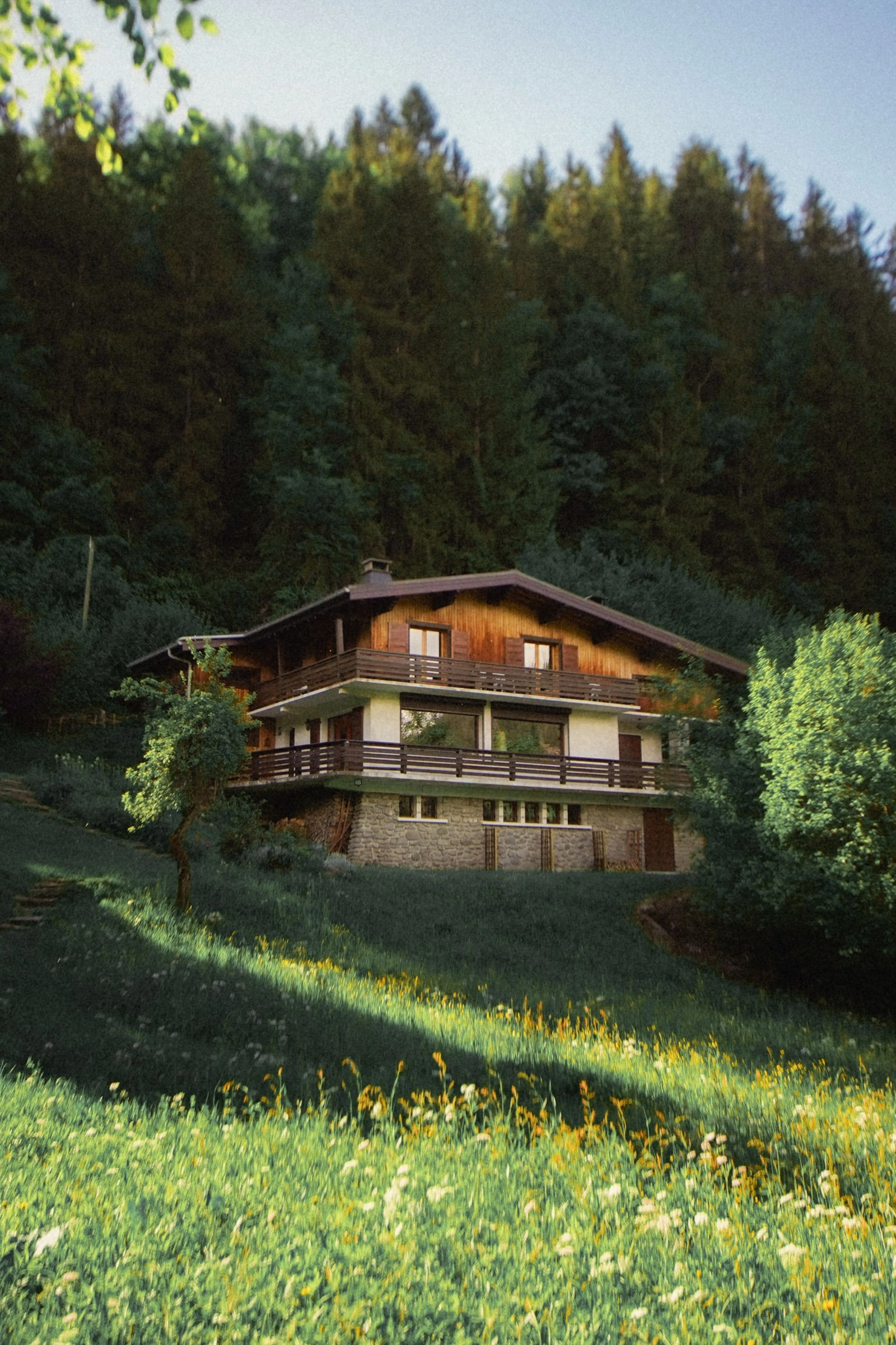 Architect-designed chalet from the 1960s facing the Mont Blanc Range